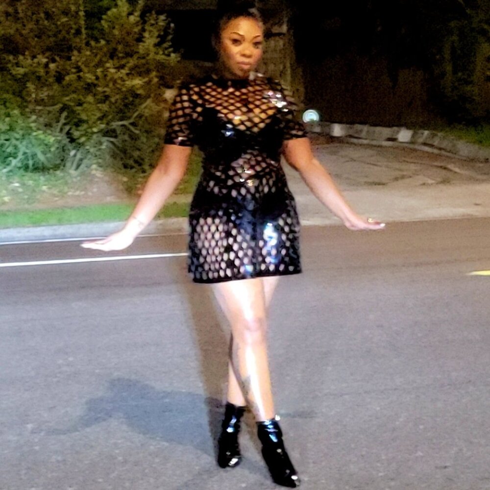 SHES DIFFERENT CUT OUT FAUX LEATHER MINI DRESS - M